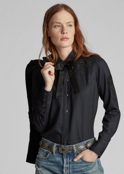 Women's Ralph Lauren Slim Floral Wool Western Shirts | 235168HFU